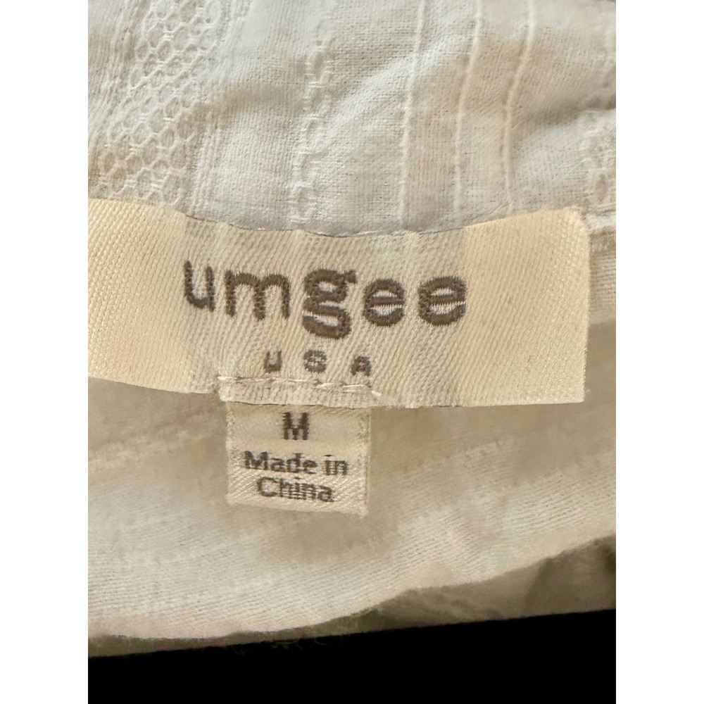 Umgee Eyelet Babydoll Top M White Puff Sleeve Button Front Boho Festival Airy - Picture 2 of 7